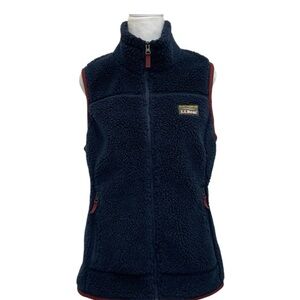 LL Bean Blue & Maroon Sherpa Faux Fur Full Zip Vest